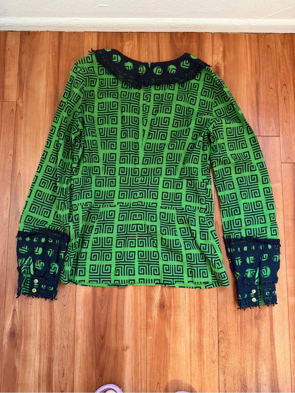 Tory Burch Green and Navy Geometric Tunic